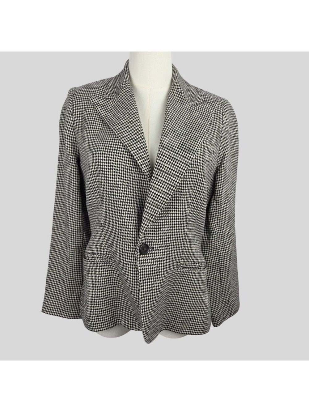 Ralph Lauren Linen Blazer 8 Black White Houndstooth Made in Italy Old Money Coat